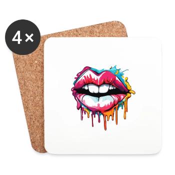 Bouche / Lèvres / Dents / Langue / Sourire / Baiser - Dessous de verre (lot de 4) - blanc - Devant