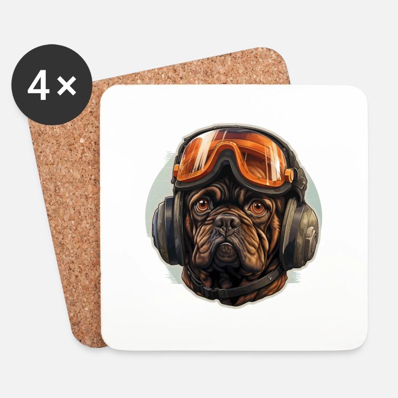 Mops Pilot - Untersetzer (4er-Set) - Weiß