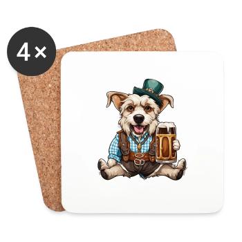 Lederhosen / Animal / Traditional costume / Tradition / Dog - Coasters (set of 4) - white - Front