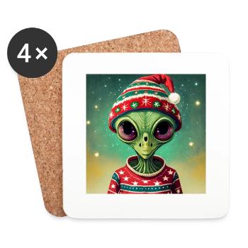 alien wearing a ugly Christmas sweater - Coasters (set of 4) - white - Front