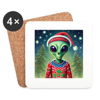 alien wearing a ugly Christmas sweater - Coasters (set of 4) - white - Front