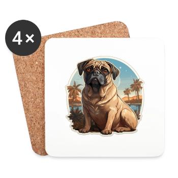Mops Hawaii Vintage - Untersetzer (4er-Set) - Weiß - Vorne