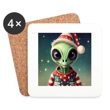 alien wearing a ugly Christmas sweater - Coasters (set of 4) - white - Front