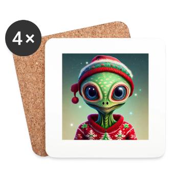 cute little green retro vintage alien everyday - Coasters (set of 4) - white - Front