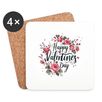 Roses & Romance - Coeur Floral de la Saint-Valentin - Dessous de verre (lot de 4) - blanc - Devant