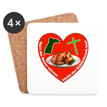 Hats der Bauer schwer, bleibt der Kühlschrank leer - Untersetzer (4er-Set) - Weiß - Vorne