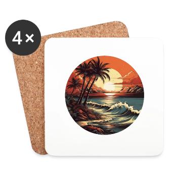 Beach sunset vintage surfers - Coasters (set of 4) - white - Front
