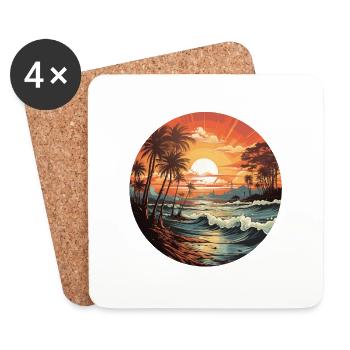 Beach sunset vintage surfers - Coasters (set of 4) - white - Front