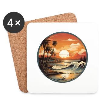 Beach sunset vintage surfers - Coasters (set of 4) - white - Front
