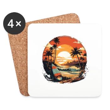 Beach sunset vintage surfers - Coasters (set of 4) - white - Front