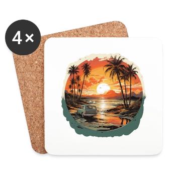 Beach sunset vintage surfers - Coasters (set of 4) - white - Front