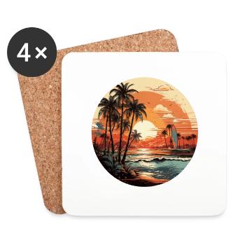 Beach sunset vintage surfers - Coasters (set of 4) - white - Front