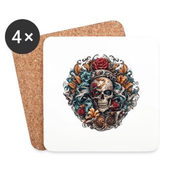 Crâne / crâne / squelette / gothique / tatouage - Dessous de verre (lot de 4) - blanc - Devant