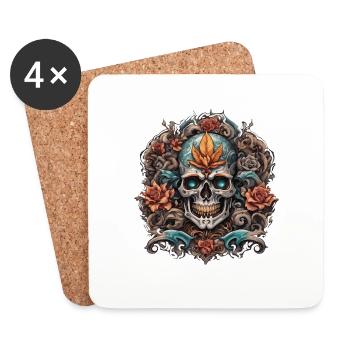 Crâne / crâne / squelette / gothique / tatouage - Dessous de verre (lot de 4) - blanc - Devant