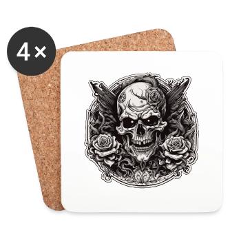 Crâne / crâne / squelette / gothique / tatouage - Dessous de verre (lot de 4) - blanc - Devant