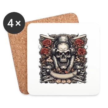 Crâne / crâne / squelette / gothique / tatouage - Dessous de verre (lot de 4) - blanc - Devant