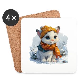 Cute kitten in winter - Coasters (set of 4) - white - Front