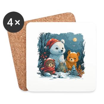 Schneemann mit Teddybär - Untersetzer (4er-Set) - Weiß - Vorne
