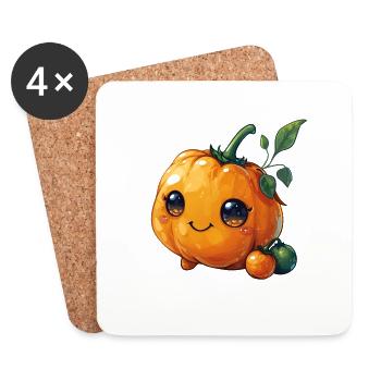 Style bande dessinée heureux citrouille - Dessous de verre (lot de 4) - blanc - Devant