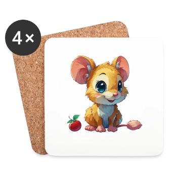 souris mignonne - Dessous de verre (lot de 4) - blanc - Devant