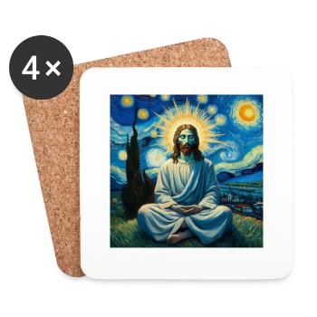 Van Gogh style Jesus Meditating - Coasters (set of 4) - white - Front