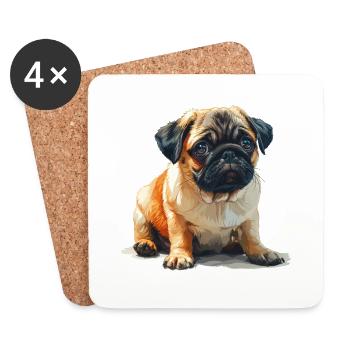 Mops Welpen sitzend - Untersetzer (4er-Set) - Weiß - Vorne