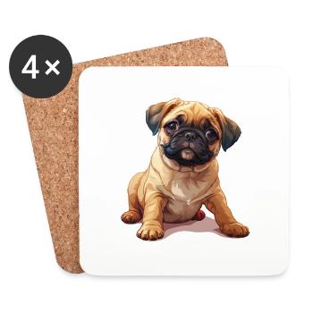 Mops Welpen sitzend - Untersetzer (4er-Set) - Weiß - Vorne