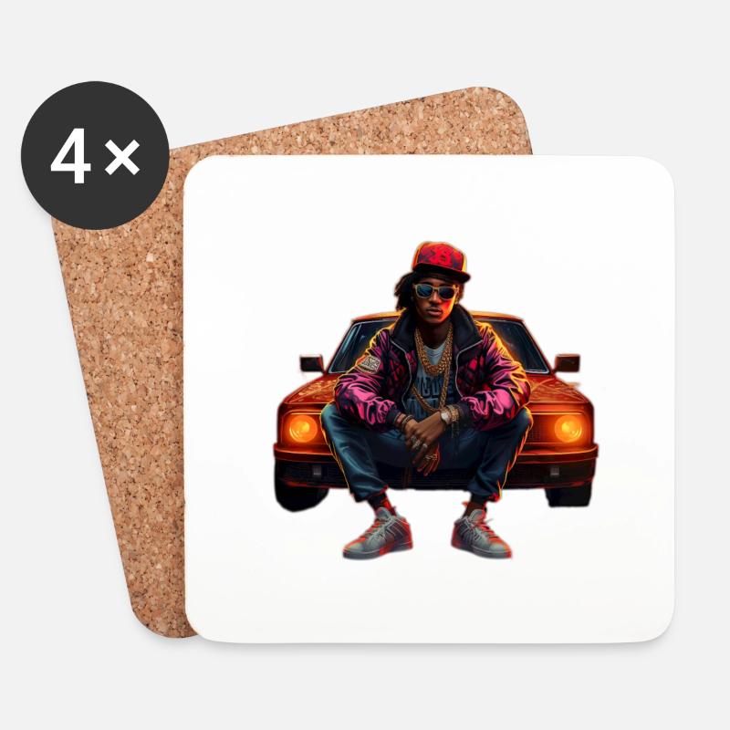 Hip Hop Rapper - Untersetzer (4er-Set) - Weiß