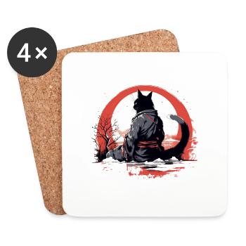 Samurai-Katze - Untersetzer (4er-Set) - Weiß - Vorne