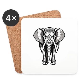 Elefant / Tier / Orientalisch / Blumen / Muster - Untersetzer (4er-Set) - Weiß - Vorne