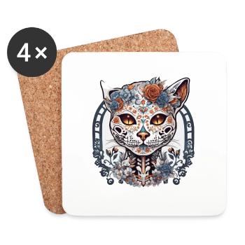 La Catrina / Tattoo / Mexico / Animal / Cat - Coasters (set of 4) - white - Front