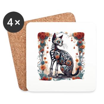 La Catrina / Tatouage / Mexique / Animal / Chat - Dessous de verre (lot de 4) - blanc - Devant