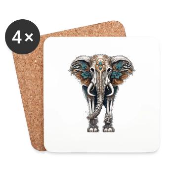 Elefant / Tier / Orientalisch / Blumen / Muster - Untersetzer (4er-Set) - Weiß - Vorne