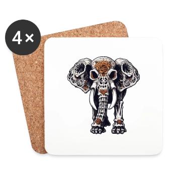 La Catrina / Tattoo / Mexico / Animal / Elephant - Coasters (set of 4) - white - Front
