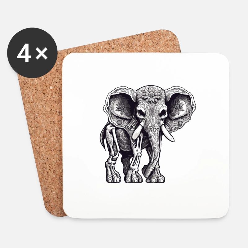 La Catrina/ Tattoo / Mexiko / Tier / Elefant - Untersetzer (4er-Set) - Weiß