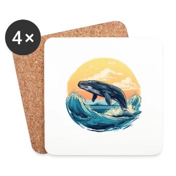 Baleine au coucher du soleil - Dessous de verre (lot de 4) - blanc - Devant