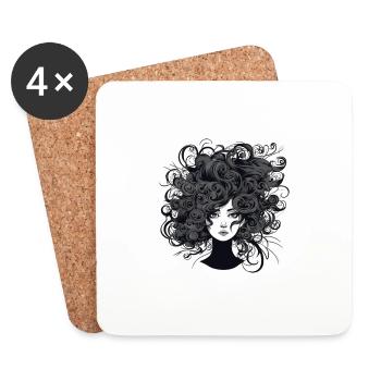 Crazy Frau wilde Haare - Untersetzer (4er-Set) - Weiß - Vorne