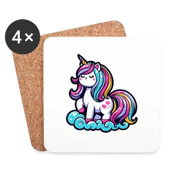 Cute Unicorn on a Cloud - Coasters (set of 4) - white - Front