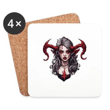 femme diabolique / sang / gothique / heavy metal - Dessous de verre (lot de 4) - blanc - Devant