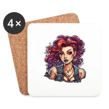 femme diabolique / sang / gothique / heavy metal - Dessous de verre (lot de 4) - blanc - Devant