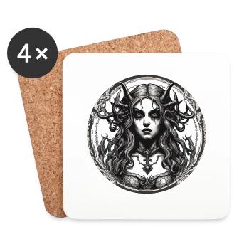 femme diabolique / sang / gothique / heavy metal - Dessous de verre (lot de 4) - blanc - Devant