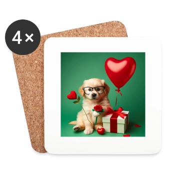 Welpe mit Herzballon zum Valentinstag - Untersetzer (4er-Set) - Weiß - Vorne