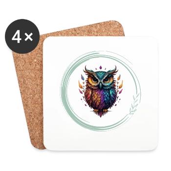 Hibou, Pouvoir Animal, Sagesse, Intuition, Chamanique - Dessous de verre (lot de 4) - blanc - Devant