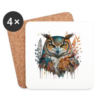 Hibou, Animal de pouvoir, Sagesse, Perspicacité, Intuition, Chaman - Dessous de verre (lot de 4) - blanc - Devant