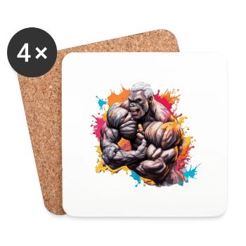 Bodybuilder / Sports / Fitness / Singe / Muscles - Dessous de verre (lot de 4) - blanc - Devant