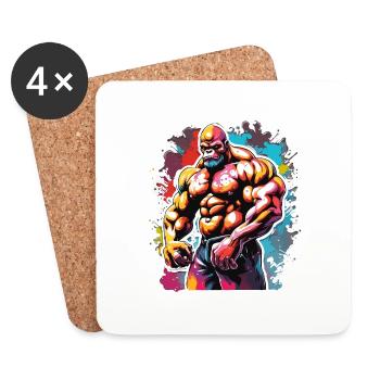 Bodybuilder / Sports / Fitness / Singe / Muscles - Dessous de verre (lot de 4) - blanc - Devant