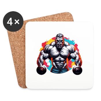 Bodybuilder / Sport / Fitness / Affe / Muskeln - Untersetzer (4er-Set) - Weiß - Vorne