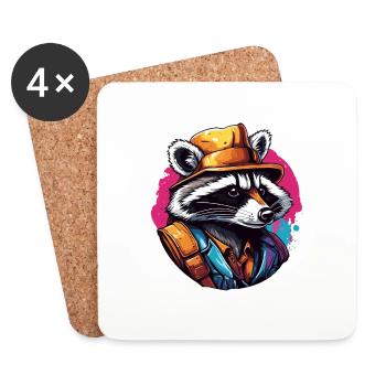 Raccoon / Animal / Zoo / Wild / Cute / Predator - Coasters (set of 4) - white - Front