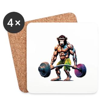Bodybuilder / Sports / Fitness / Singe / Muscles - Dessous de verre (lot de 4) - blanc - Devant