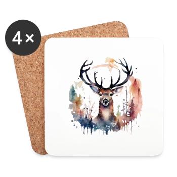 Cerf, Animal De Pouvoir, Respect De Soi, Indépendance - Dessous de verre (lot de 4) - blanc - Devant